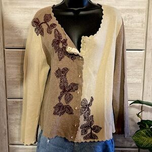 VTG Angora Rabit Hair Blend Floral Embroidered Grandma Cardigan Cottagecore XL